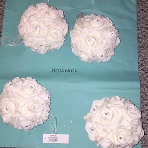 White rose flower balls with rhinestones